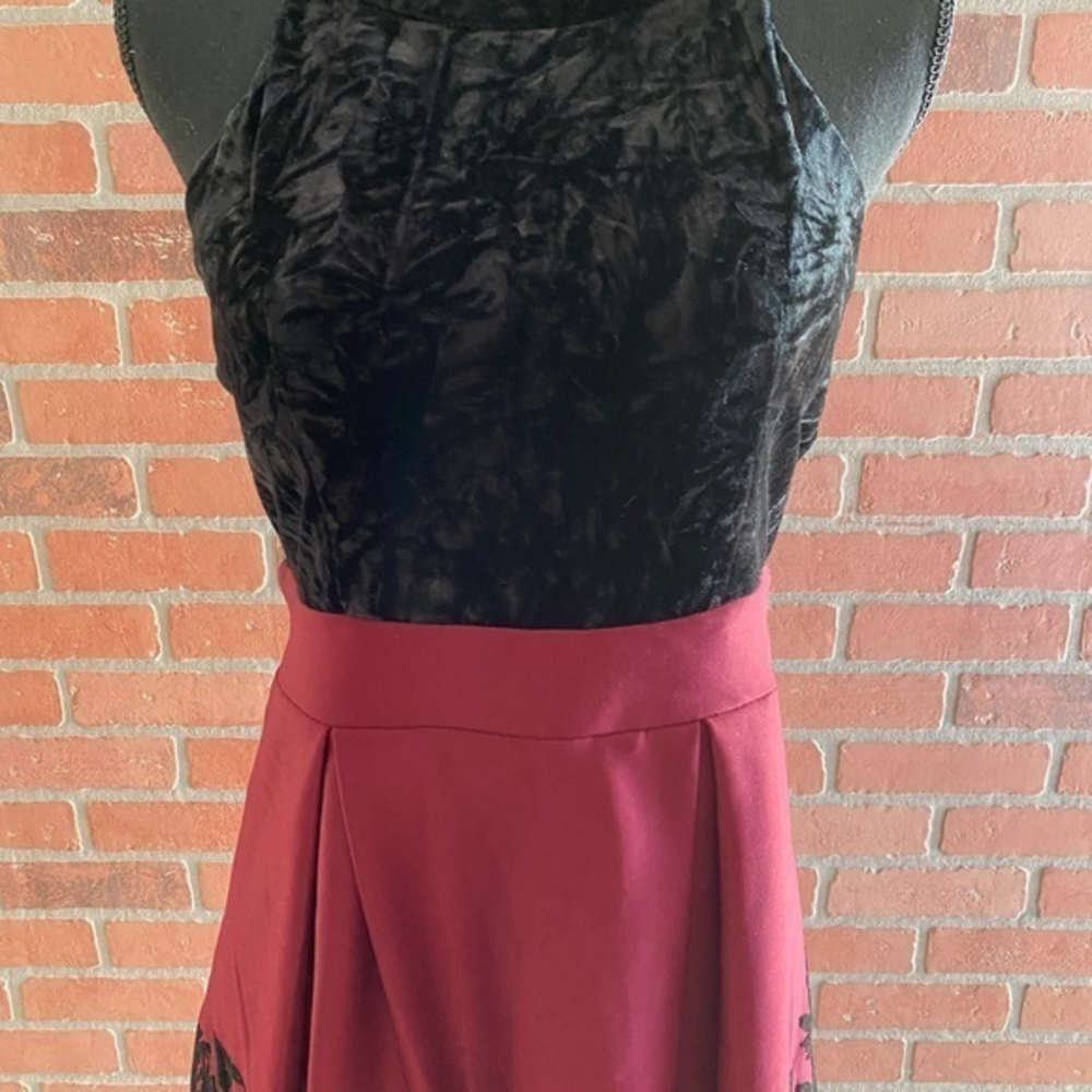 Black Velvet Bodice and Burgundy Skirt Women's Dress